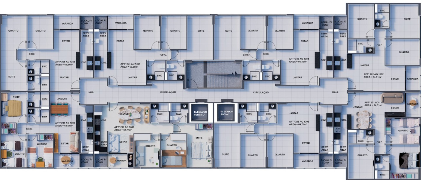 Planta do Apartamento no Edifício Parc College Analise na Imbiribeira