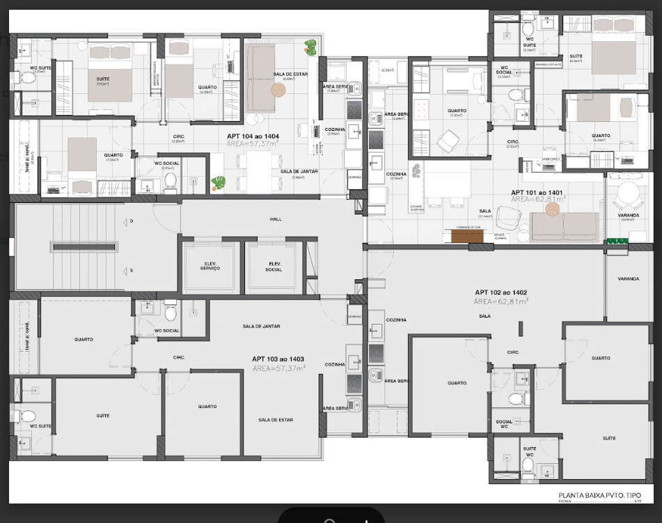 Planta do Apartamento no Edifício Parc Jardin Analise em Boa Viagem